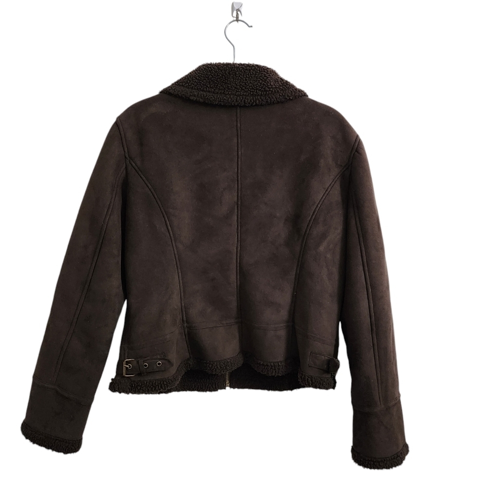 Gerard Darel Jacket Medium Brown Faux Leather Fur Lined Full Zip Pocket Size 42 - Picture 10 of 12